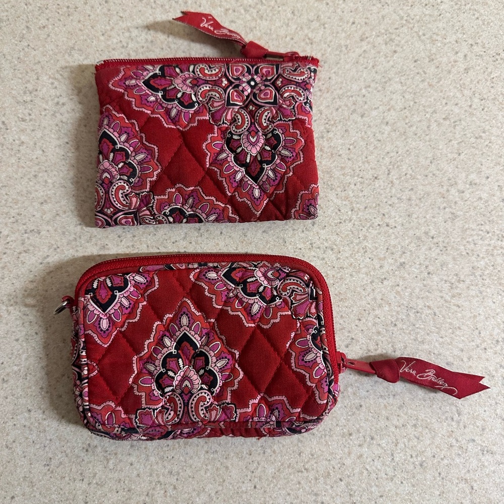 Vera Bradley Red and Black Quilted Pouch Set
